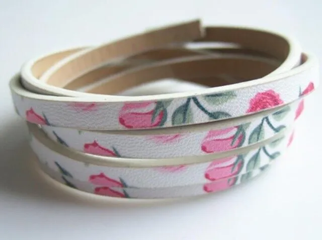 1 Meter Chinoiserie Flat Flower PU Leather Cord For Bracelet Necklace Anklet Making Rope DIY Fashion Jewelry Findings 5*2mm