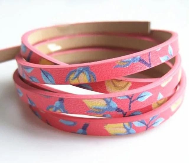 1 Meter Chinoiserie Flat Flower PU Leather Cord For Bracelet Necklace Anklet Making Rope DIY Fashion Jewelry Findings 5*2mm