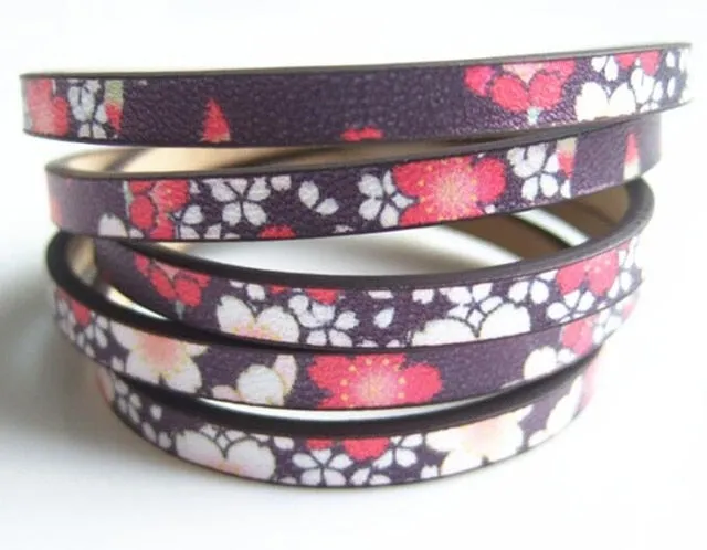 1 Meter Chinoiserie Flat Flower PU Leather Cord For Bracelet Necklace Anklet Making Rope DIY Fashion Jewelry Findings 5*2mm