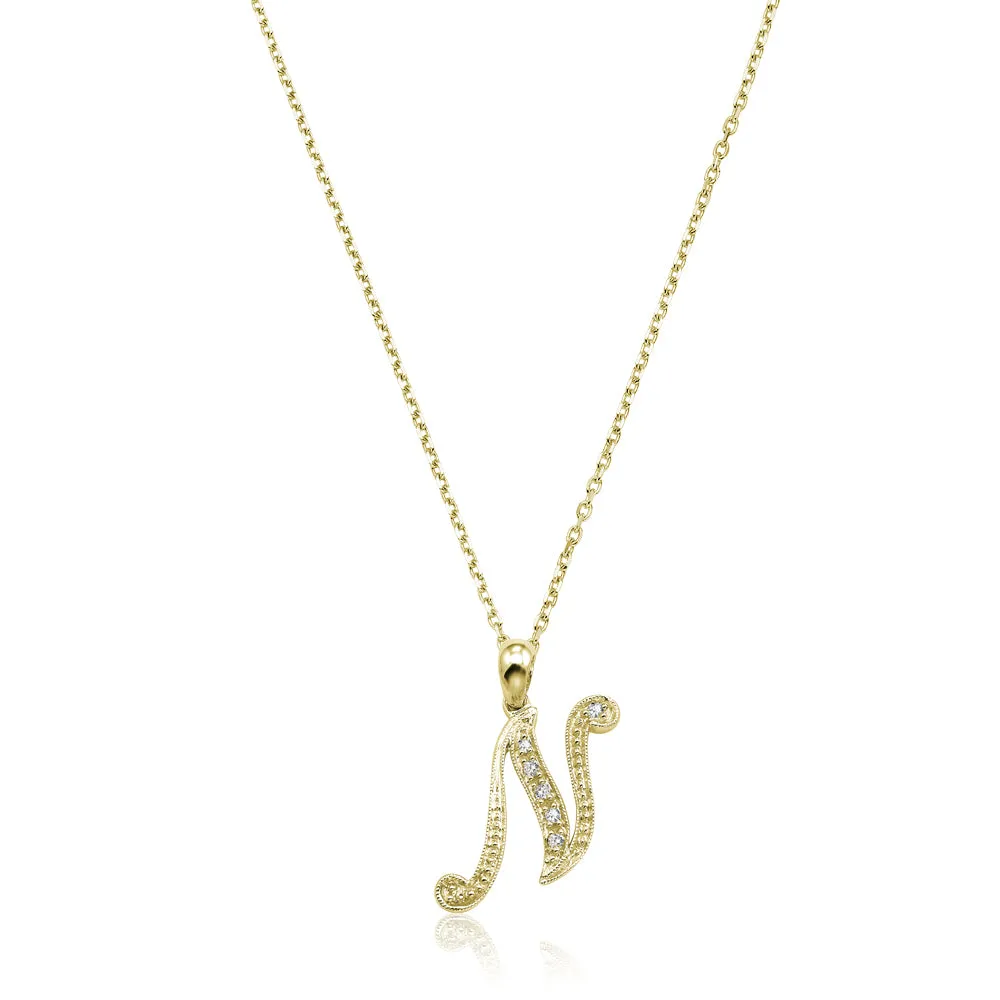 10k Gold Diamond Script Initial Necklace