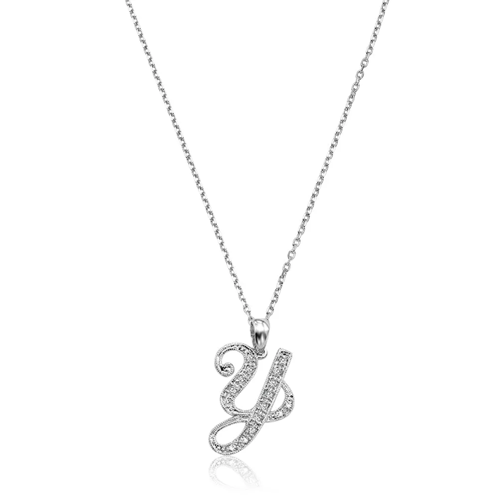 10k Gold Diamond Script Initial Necklace
