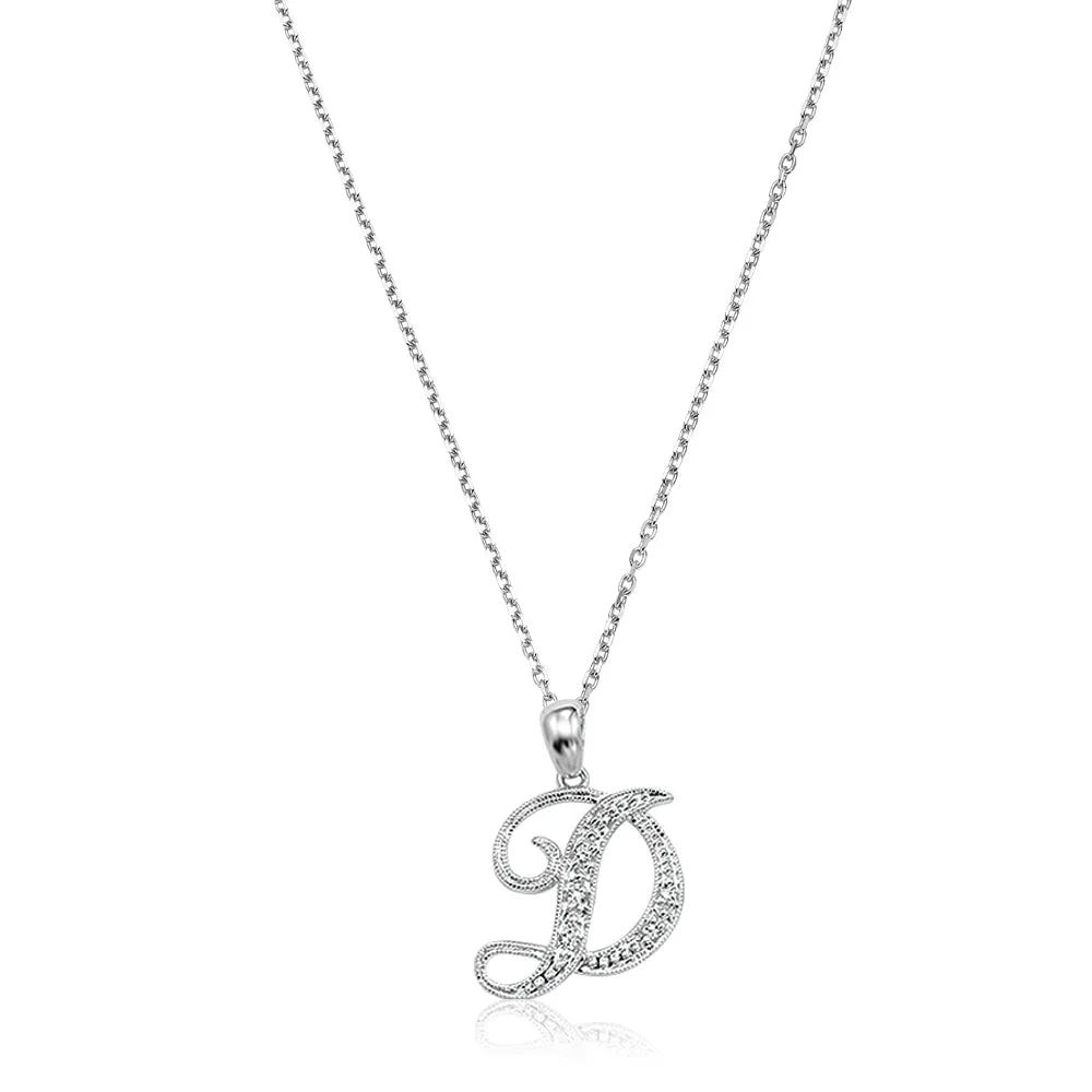 10k Gold Diamond Script Initial Necklace