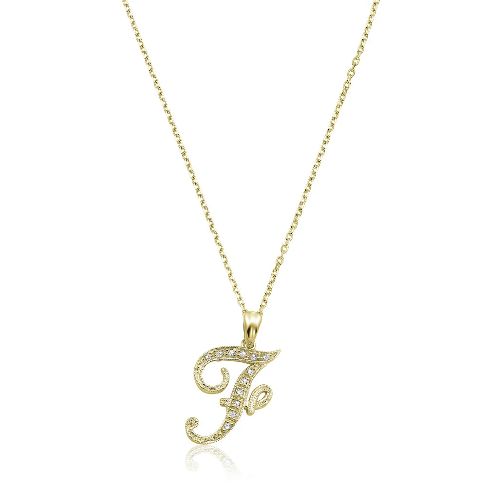 10k Gold Diamond Script Initial Necklace