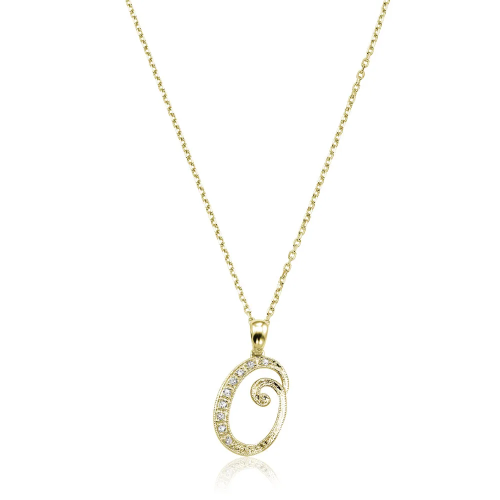 10k Gold Diamond Script Initial Necklace