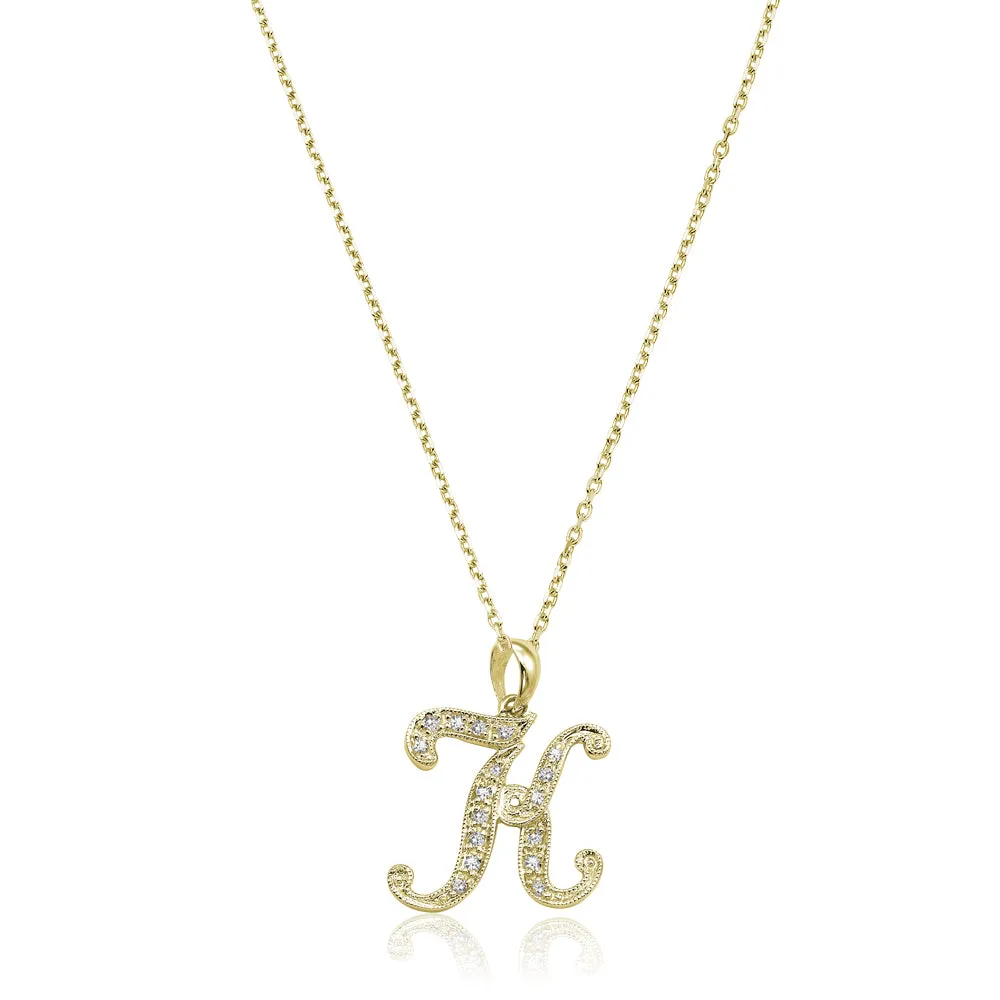 10k Gold Diamond Script Initial Necklace