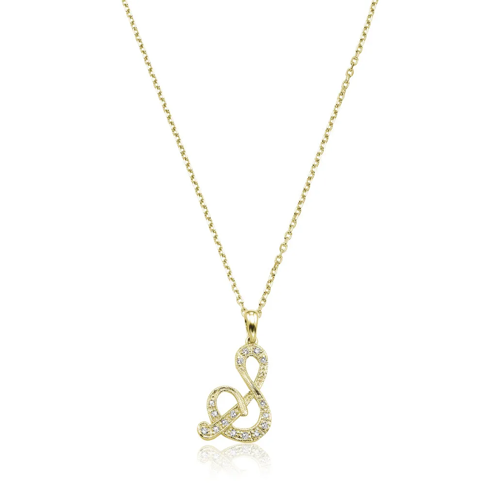 10k Gold Diamond Script Initial Necklace