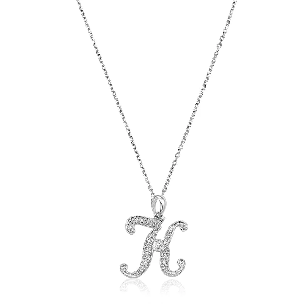 10k Gold Diamond Script Initial Necklace