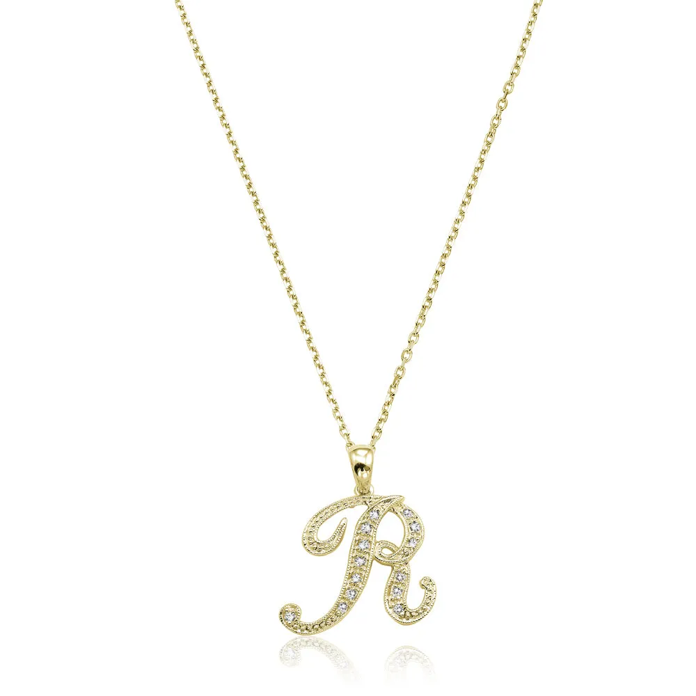 10k Gold Diamond Script Initial Necklace