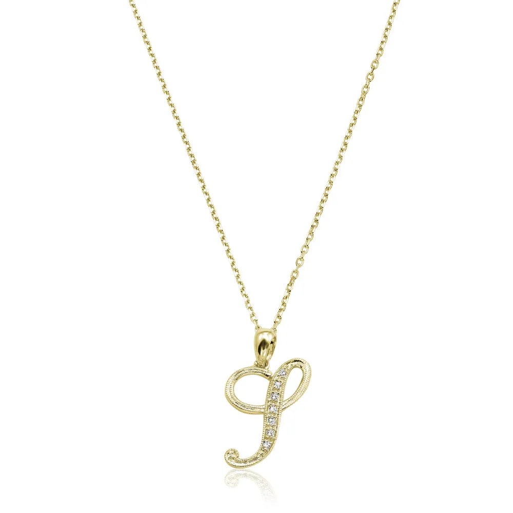 10k Gold Diamond Script Initial Necklace