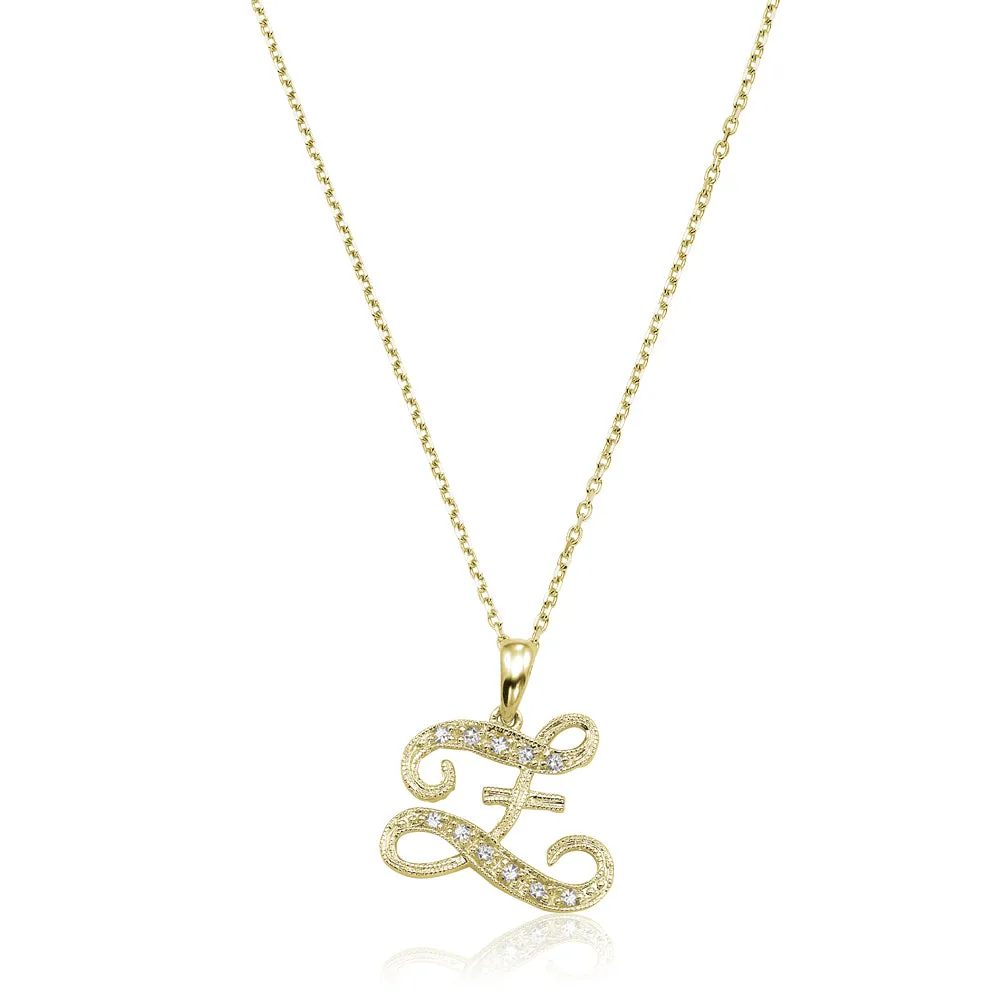 10k Gold Diamond Script Initial Necklace