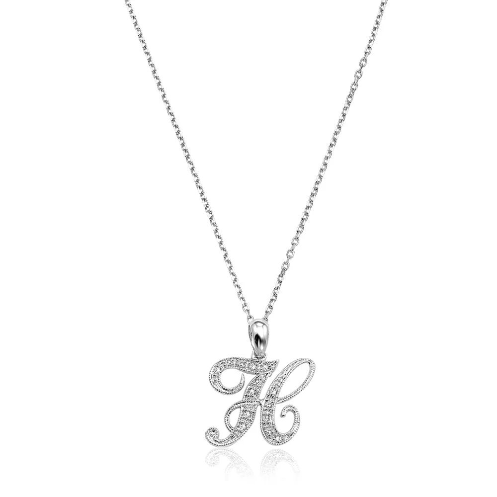 10k Gold Diamond Script Initial Necklace