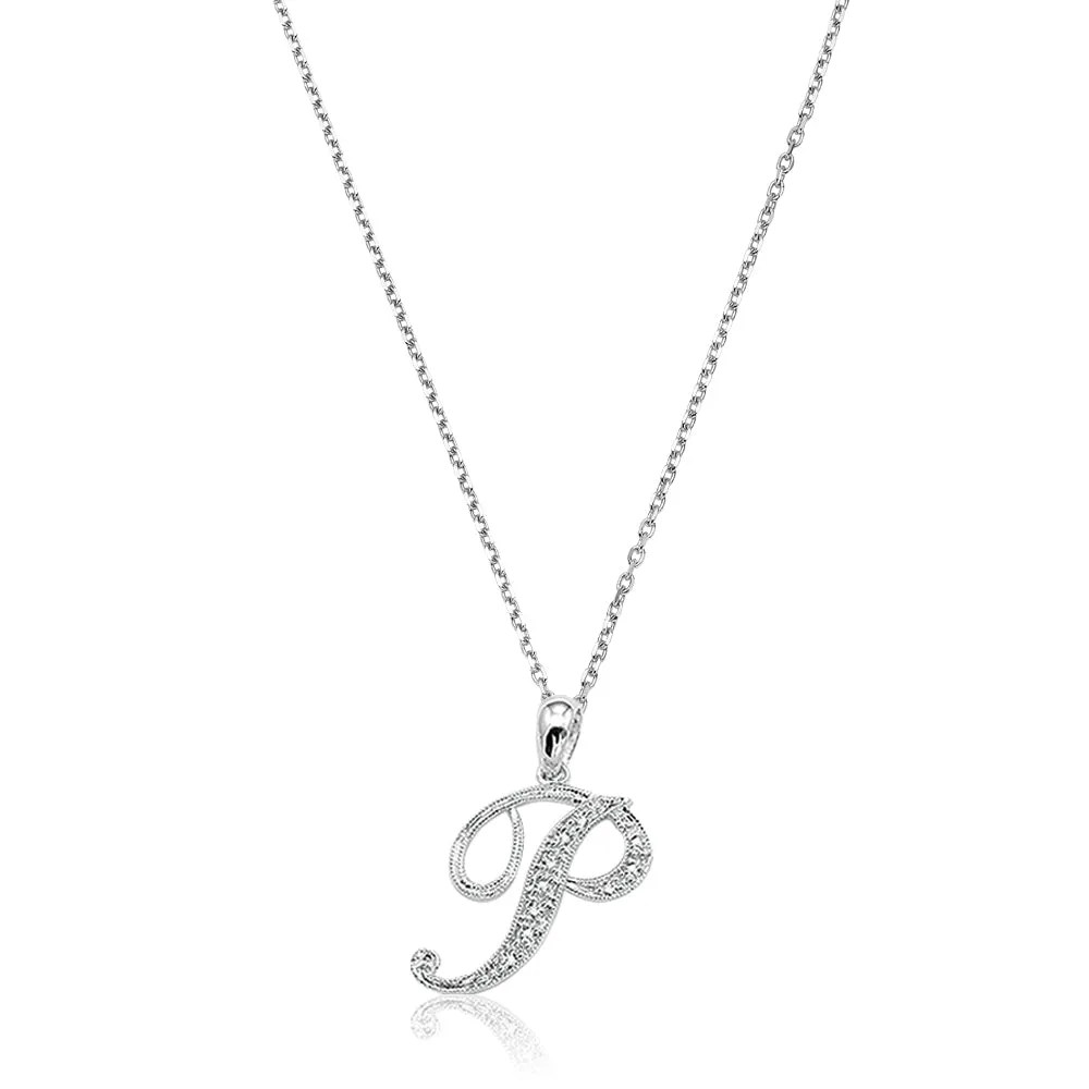 10k Gold Diamond Script Initial Necklace