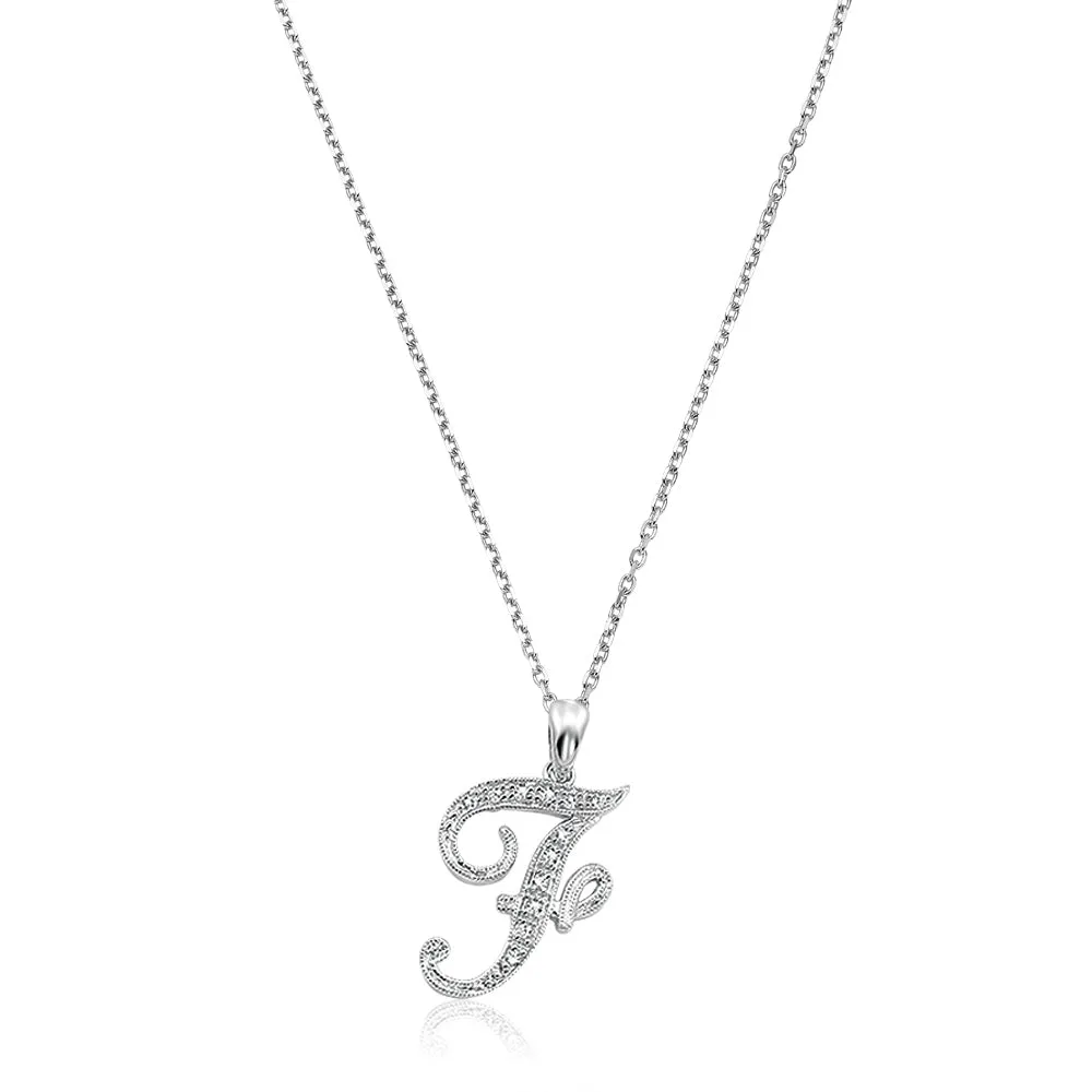 10k Gold Diamond Script Initial Necklace