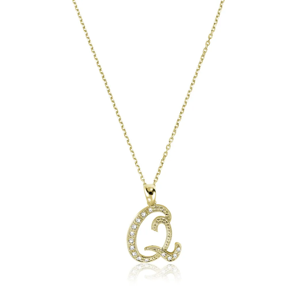 10k Gold Diamond Script Initial Necklace