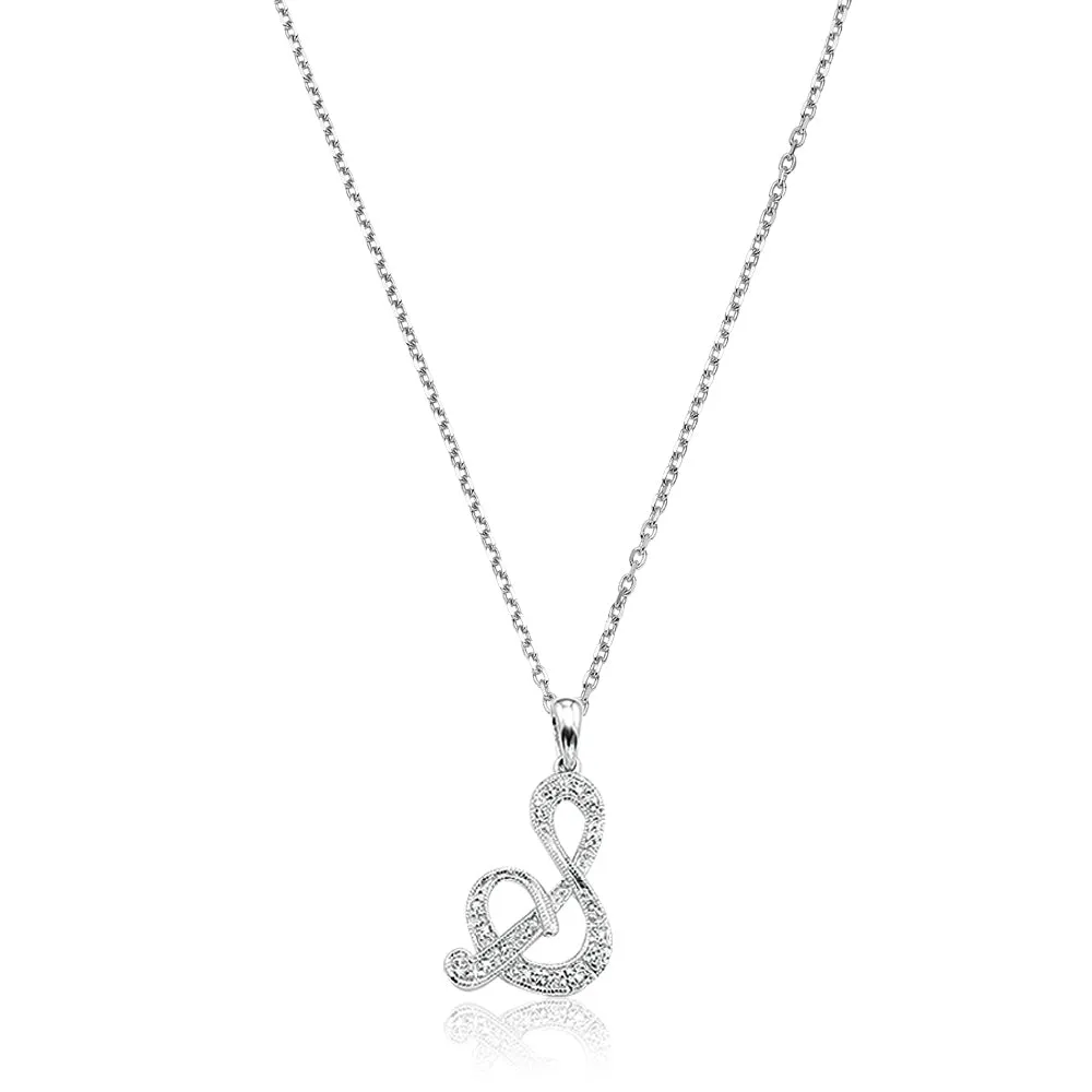 10k Gold Diamond Script Initial Necklace