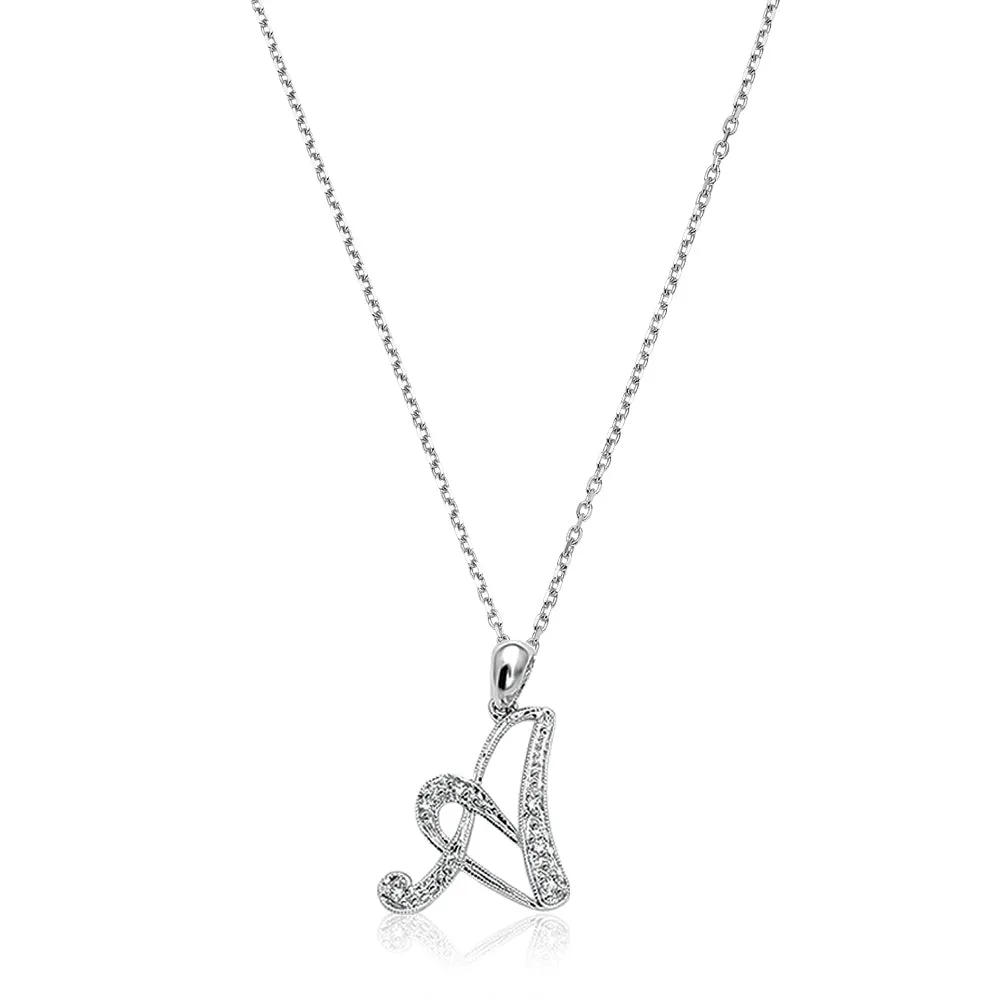 10k Gold Diamond Script Initial Necklace