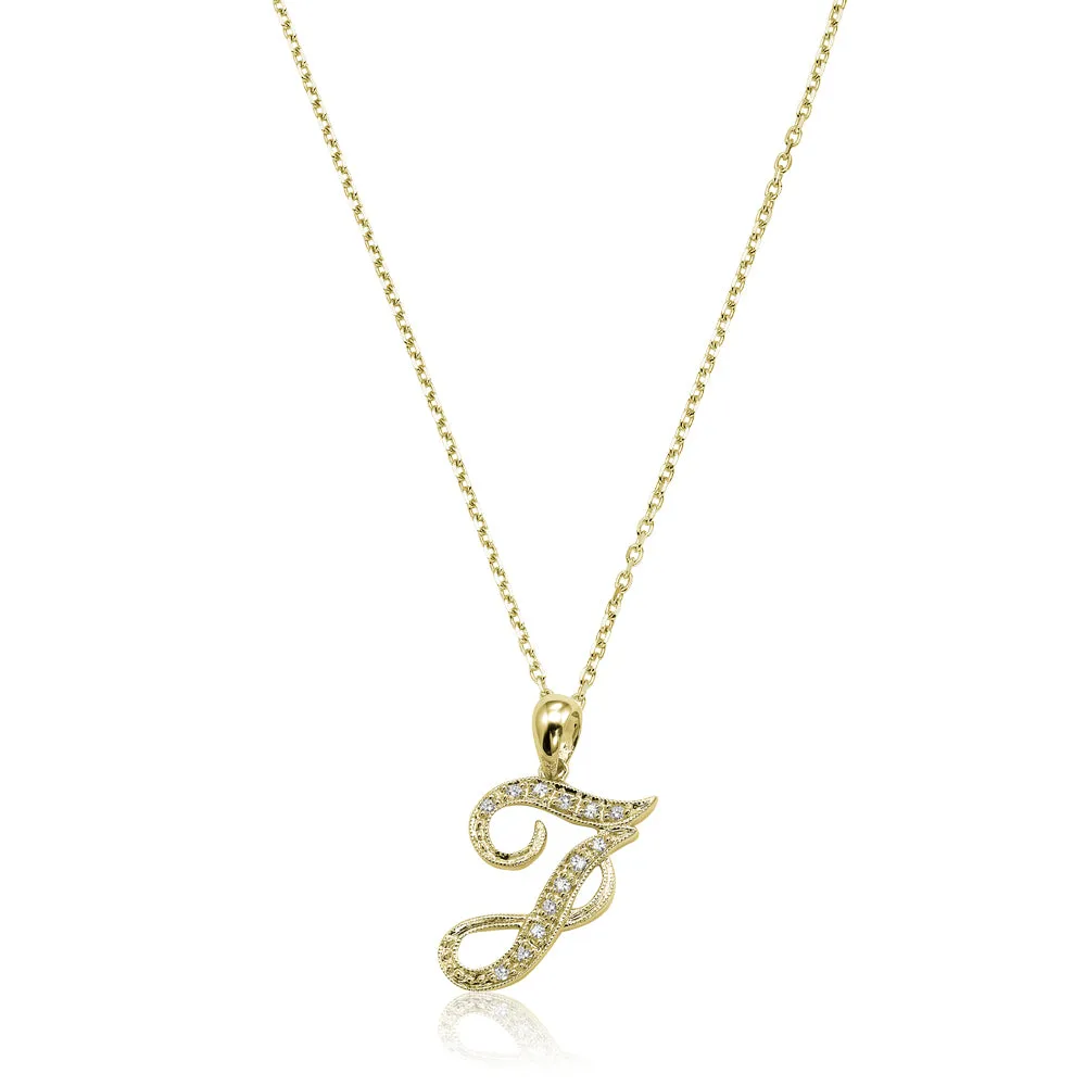 10k Gold Diamond Script Initial Necklace