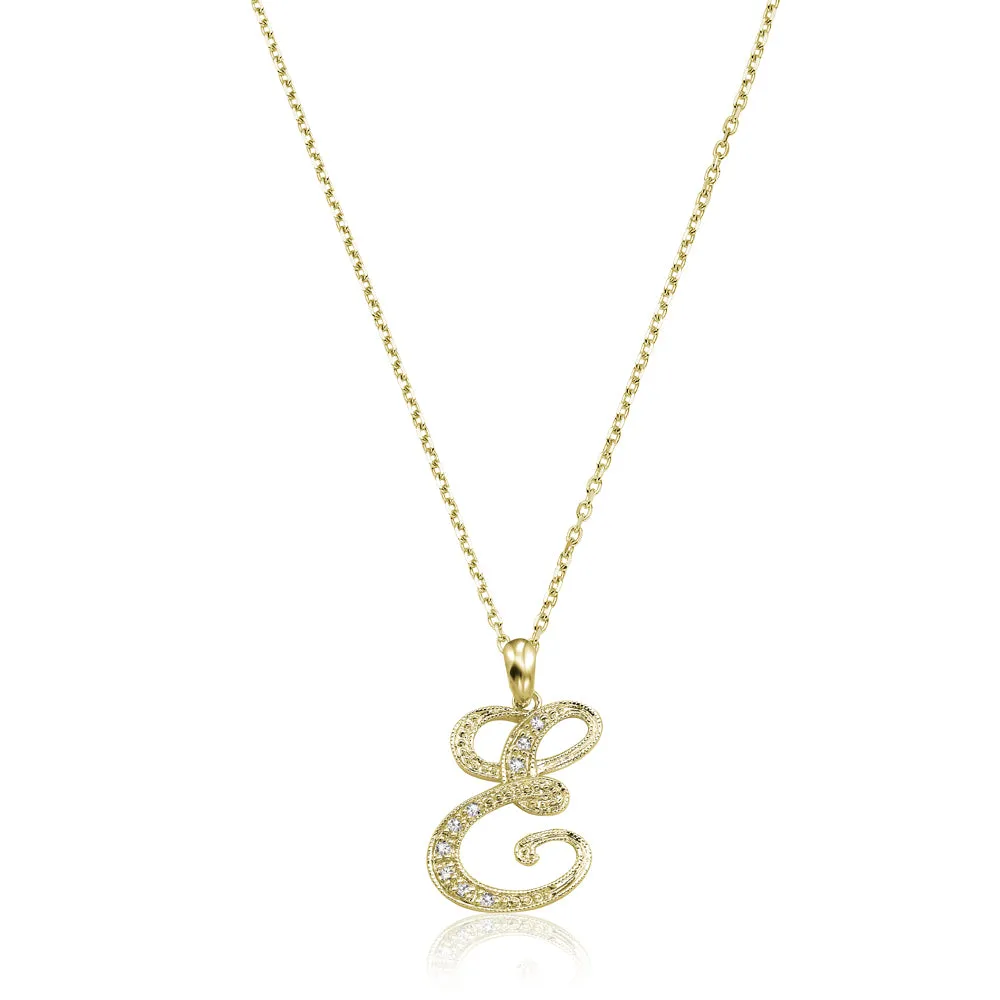 10k Gold Diamond Script Initial Necklace
