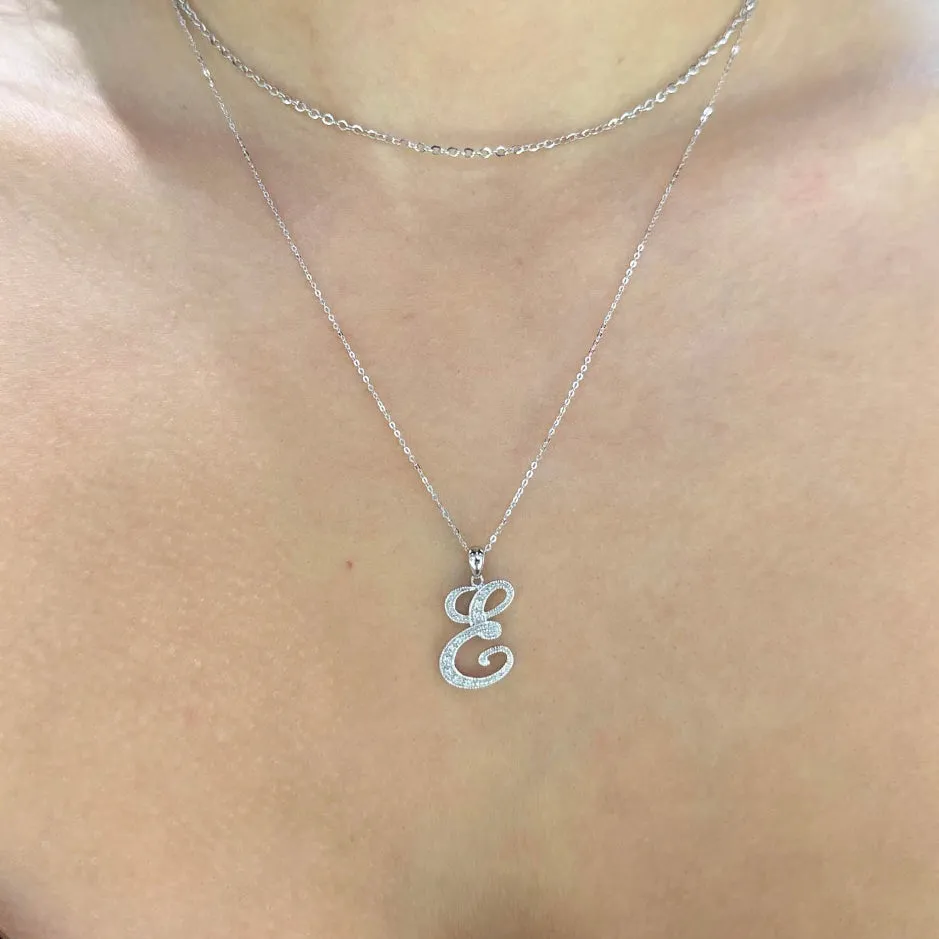 10k Gold Diamond Script Initial Necklace