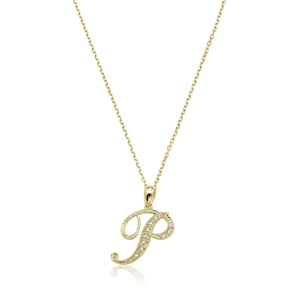10k Gold Diamond Script Initial Necklace