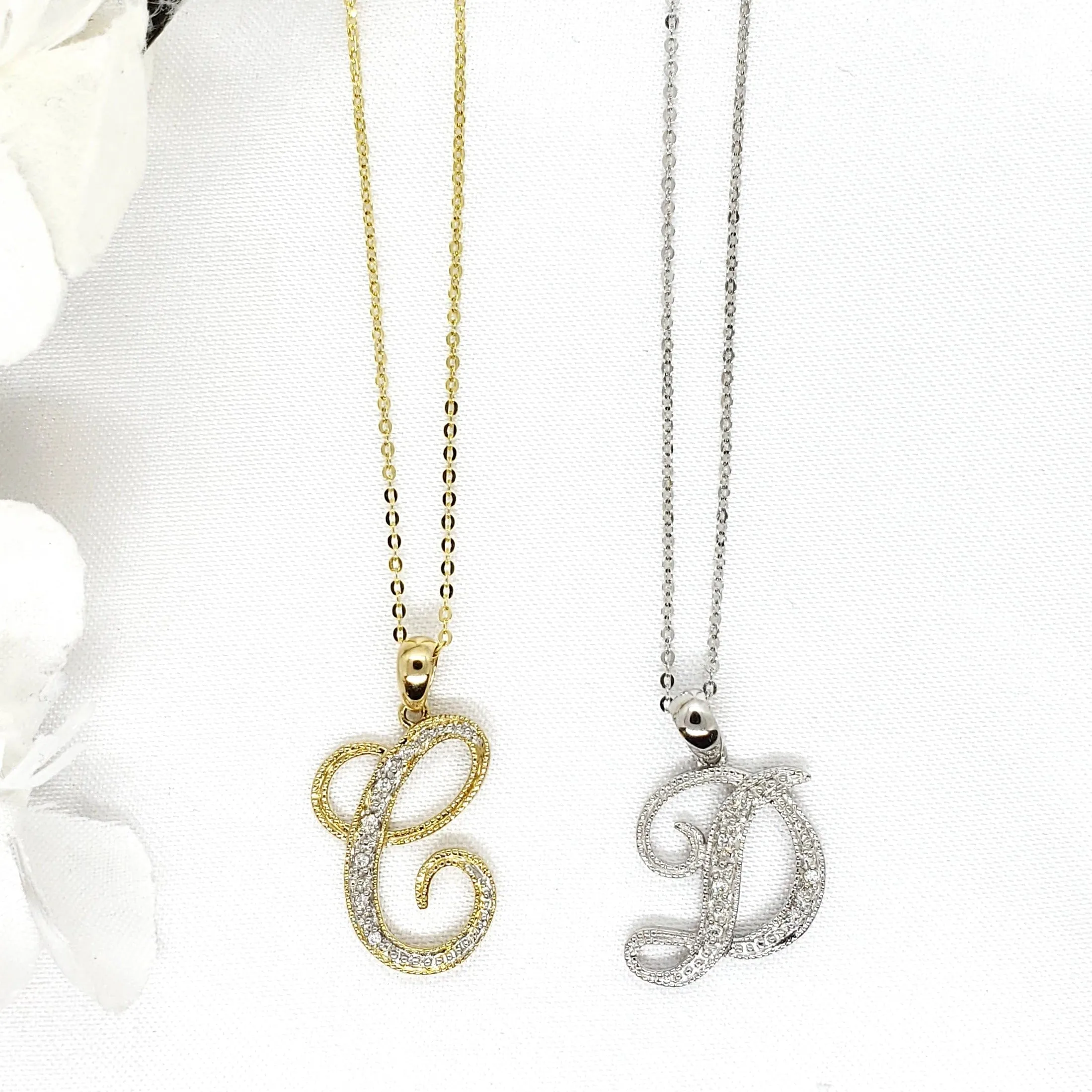 10k Gold Diamond Script Initial Necklace