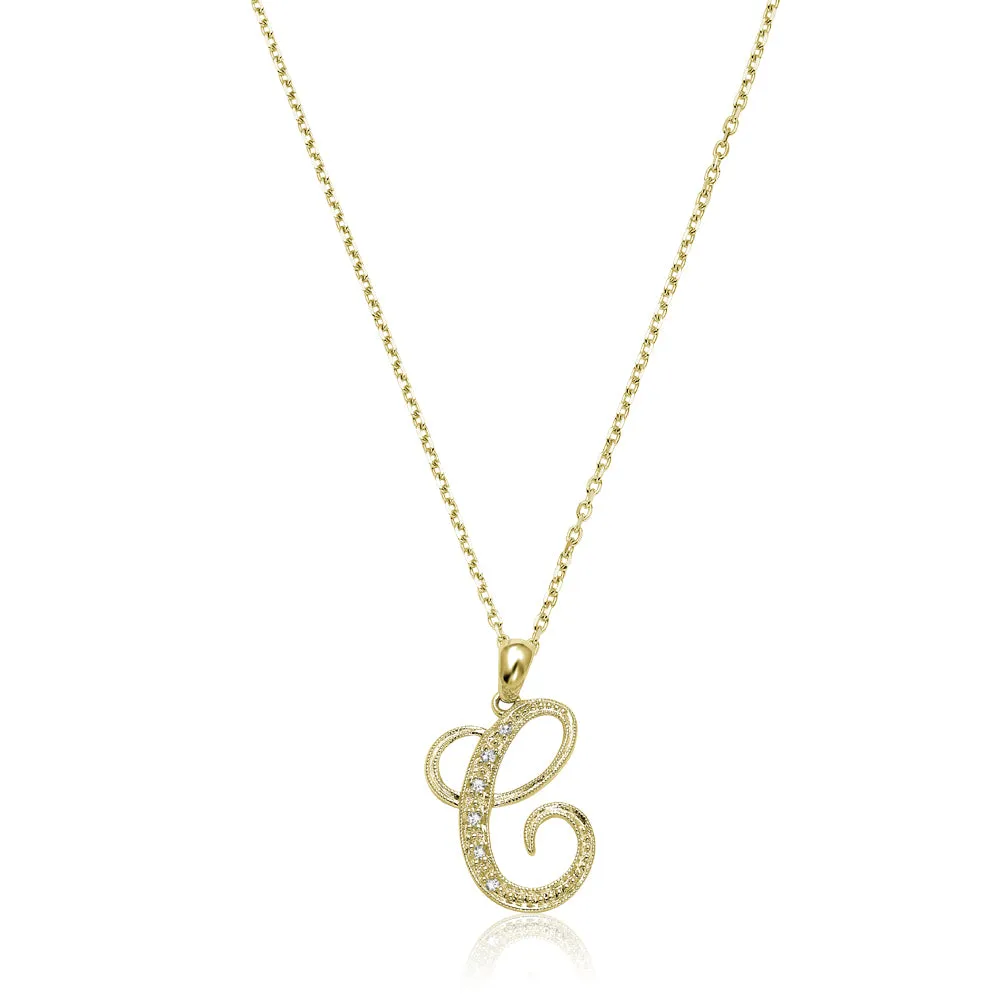 10k Gold Diamond Script Initial Necklace