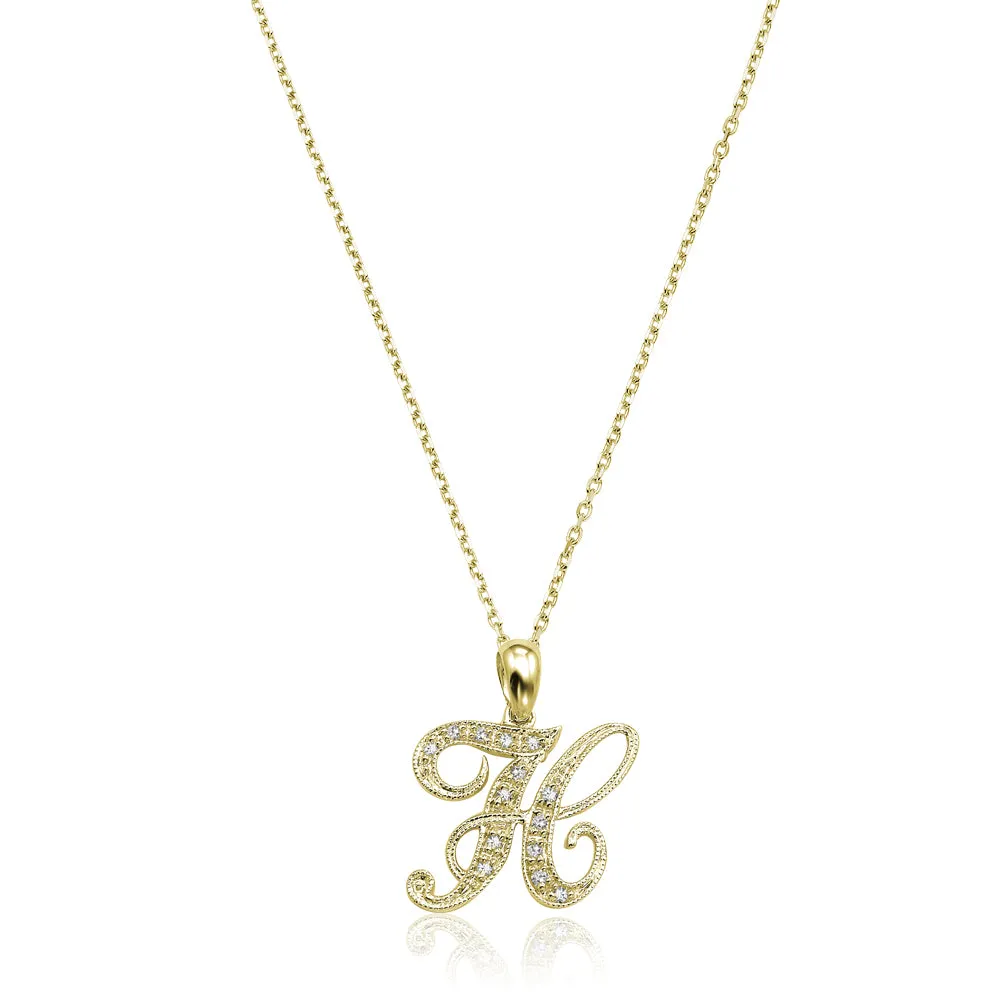 10k Gold Diamond Script Initial Necklace