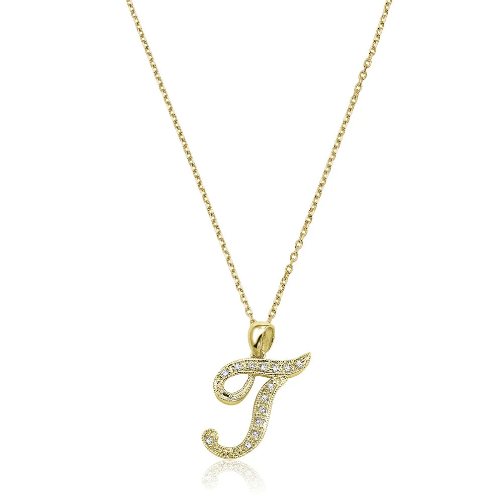10k Gold Diamond Script Initial Necklace