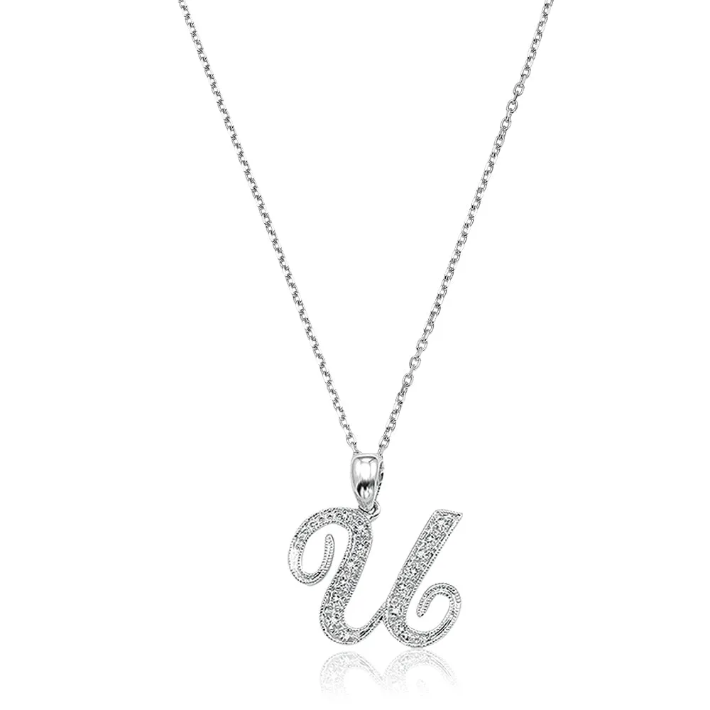 10k Gold Diamond Script Initial Necklace