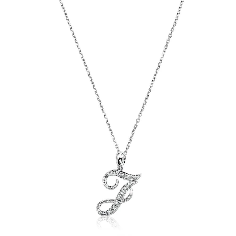 10k Gold Diamond Script Initial Necklace