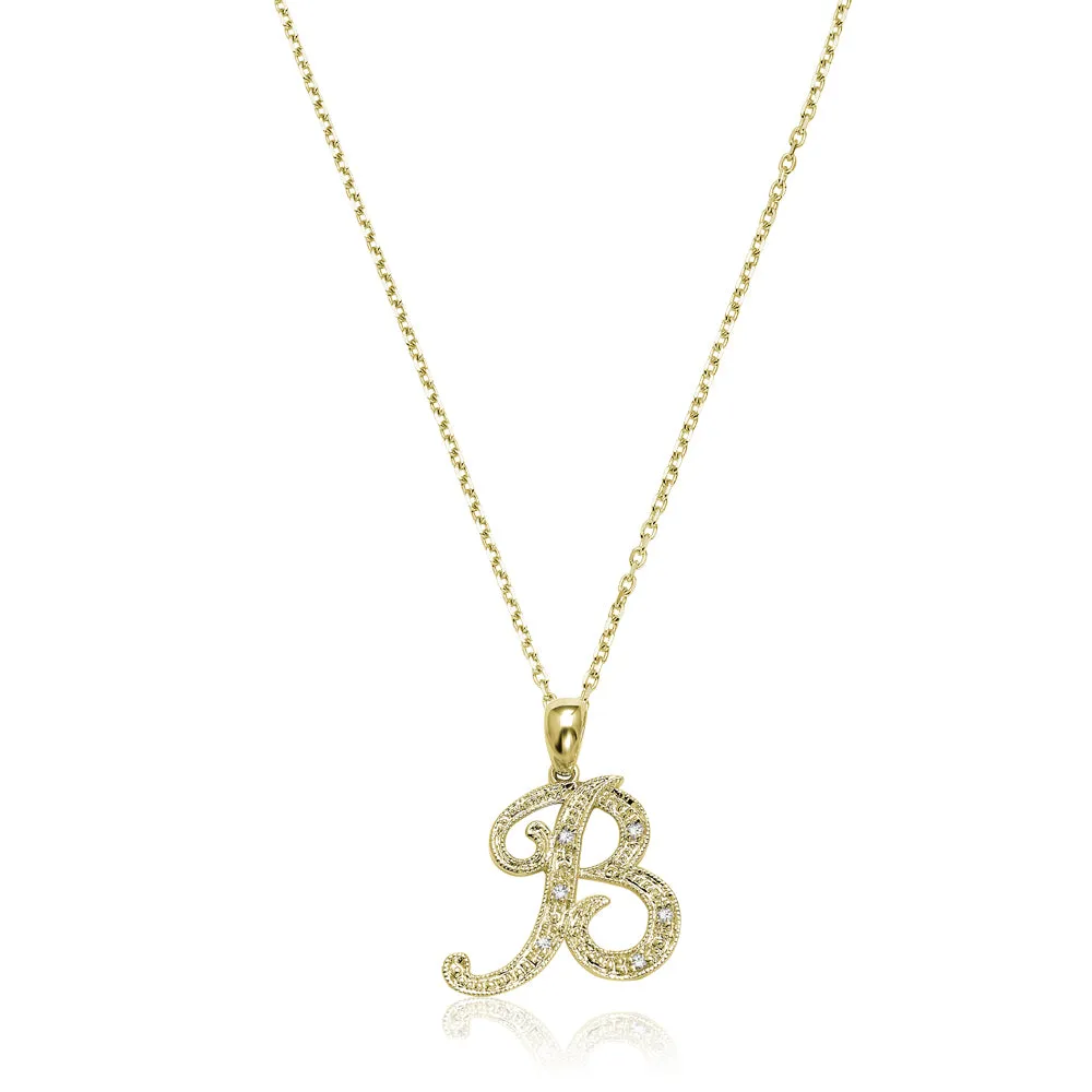10k Gold Diamond Script Initial Necklace