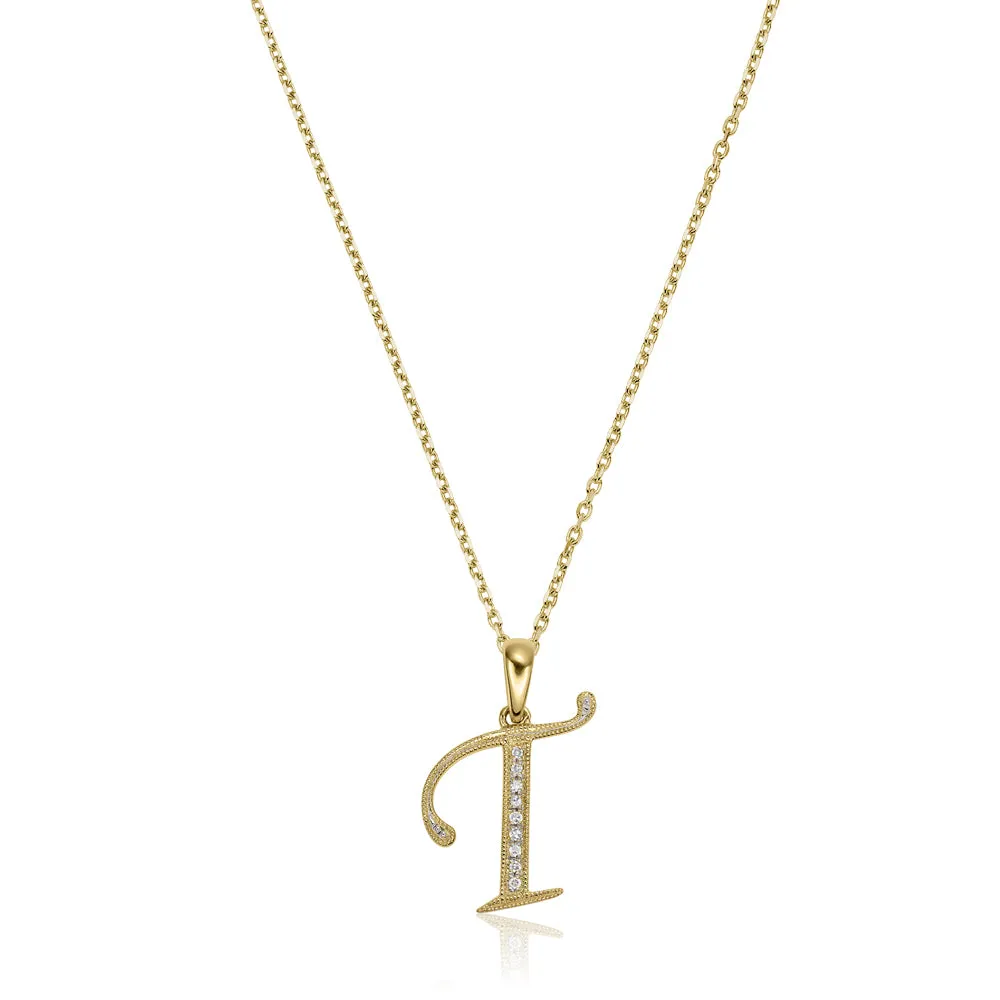10k Gold Diamond Script Initial Necklace