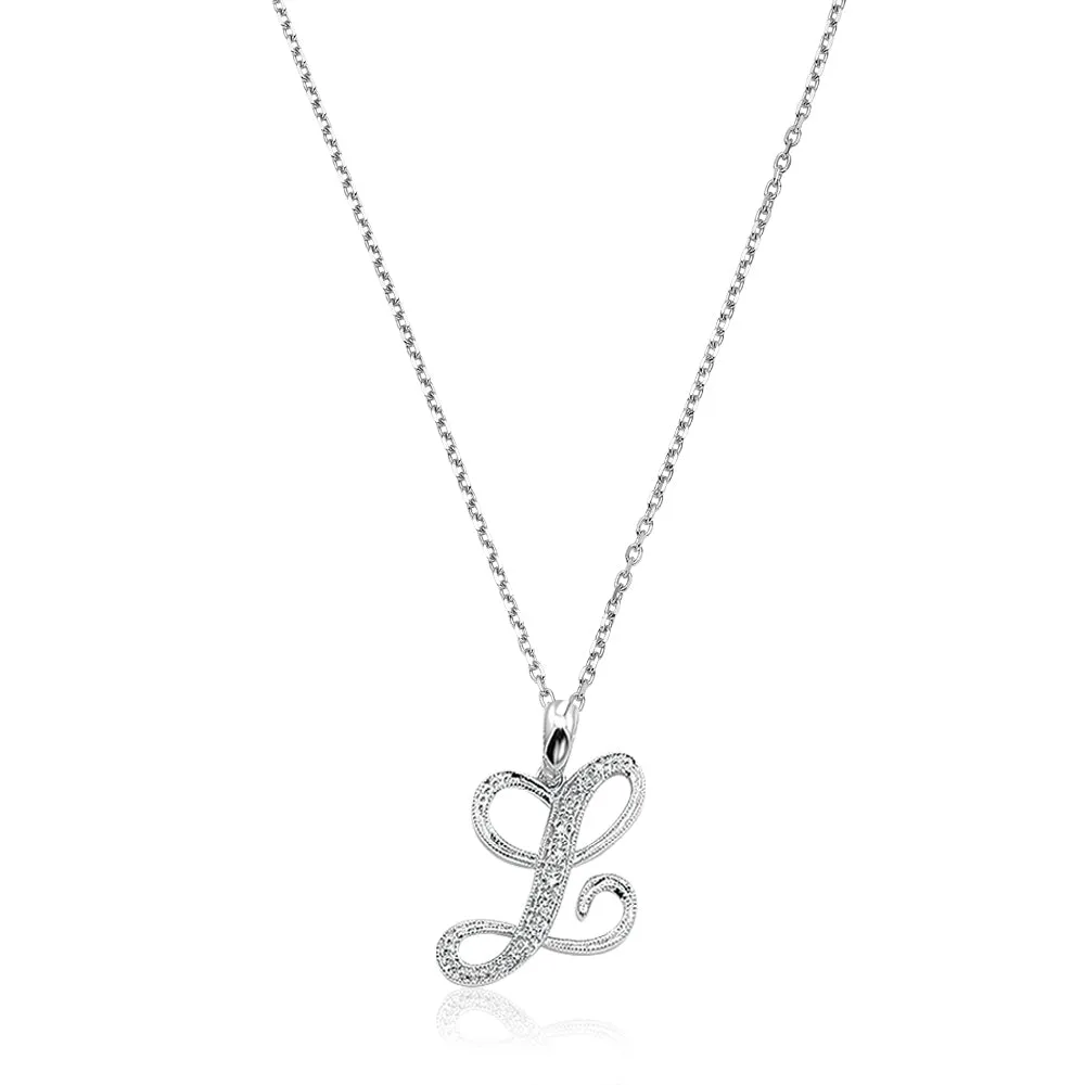 10k Gold Diamond Script Initial Necklace