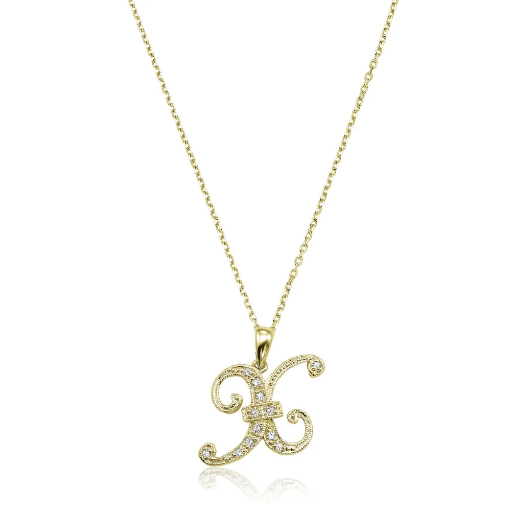 10k Gold Diamond Script Initial Necklace
