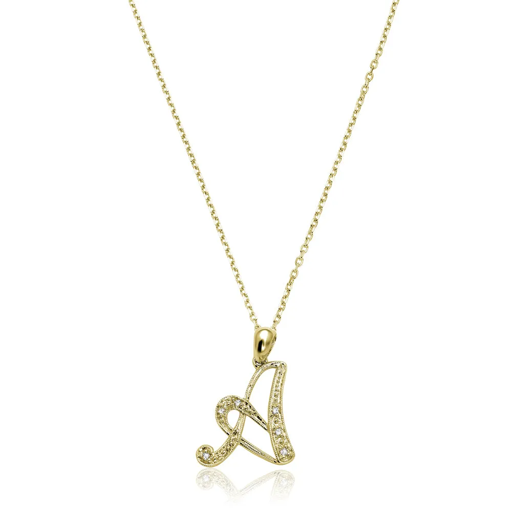 10k Gold Diamond Script Initial Necklace
