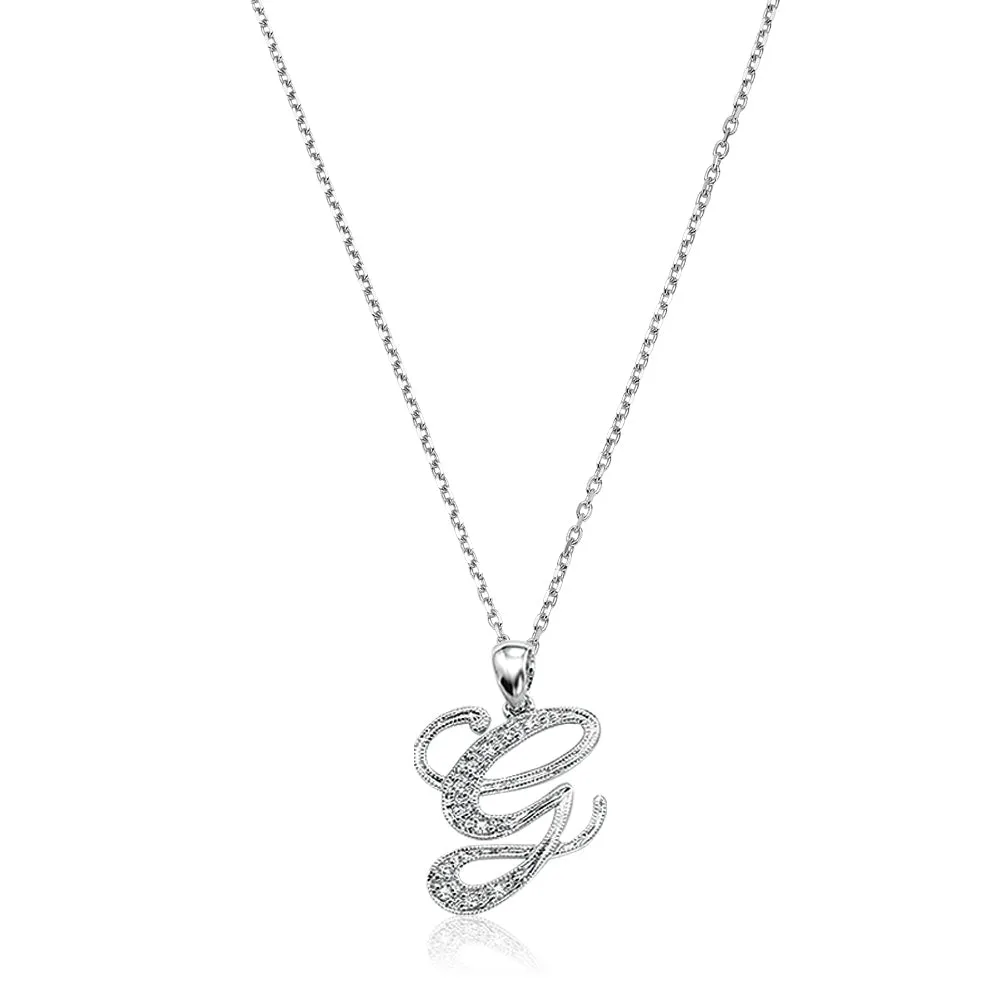 10k Gold Diamond Script Initial Necklace