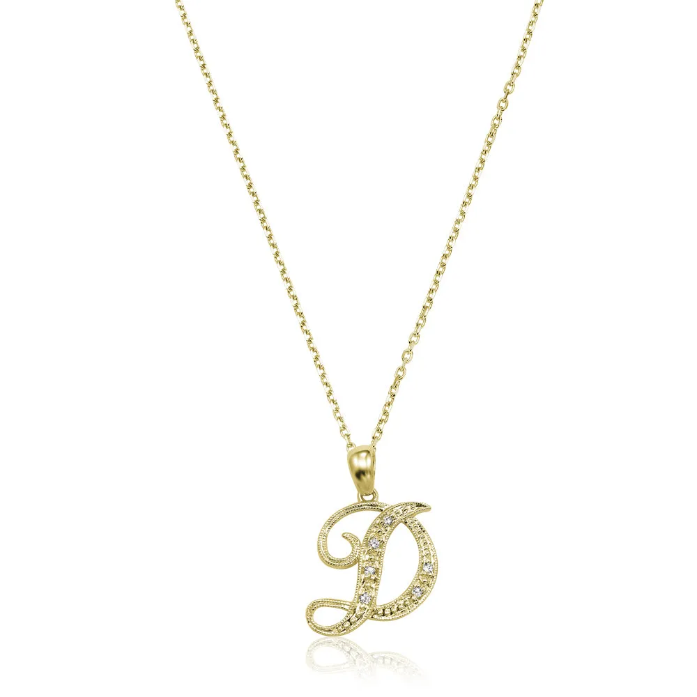 10k Gold Diamond Script Initial Necklace