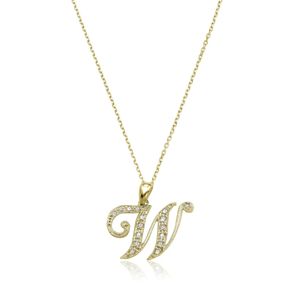 10k Gold Diamond Script Initial Necklace