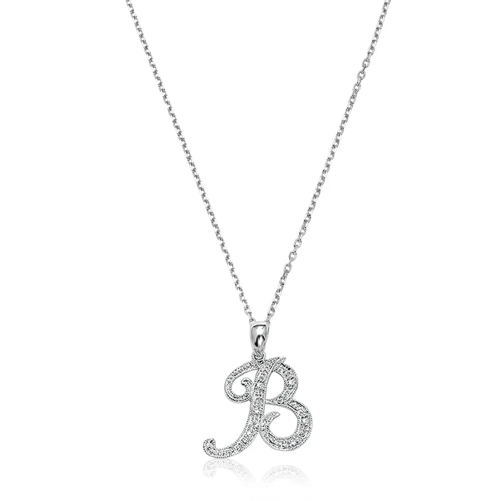 10k Gold Diamond Script Initial Necklace
