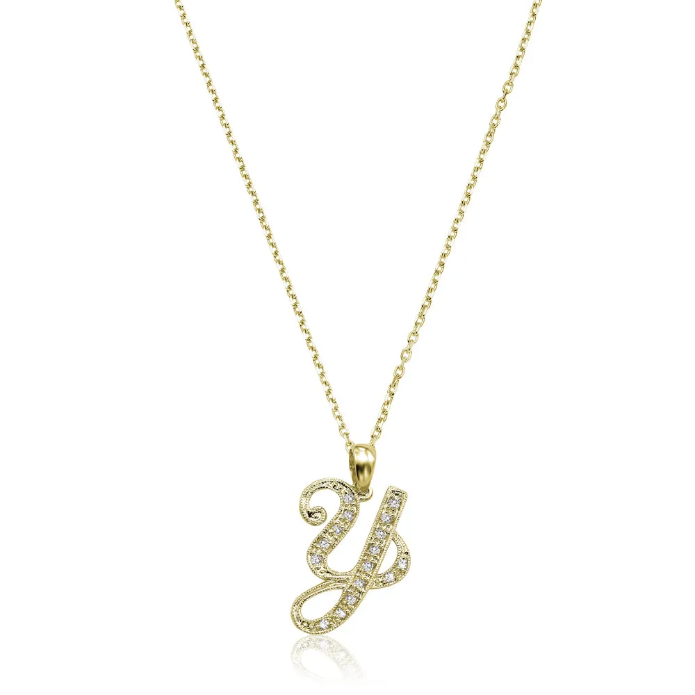 10k Gold Diamond Script Initial Necklace