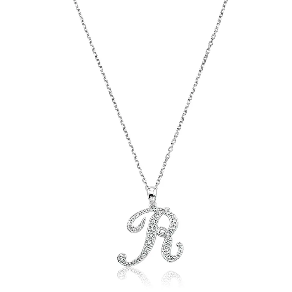 10k Gold Diamond Script Initial Necklace