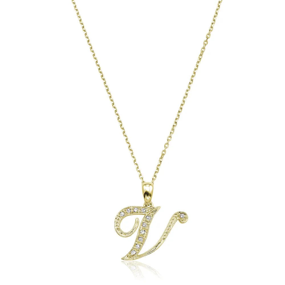 10k Gold Diamond Script Initial Necklace