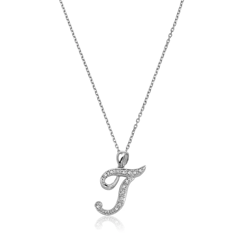 10k Gold Diamond Script Initial Necklace