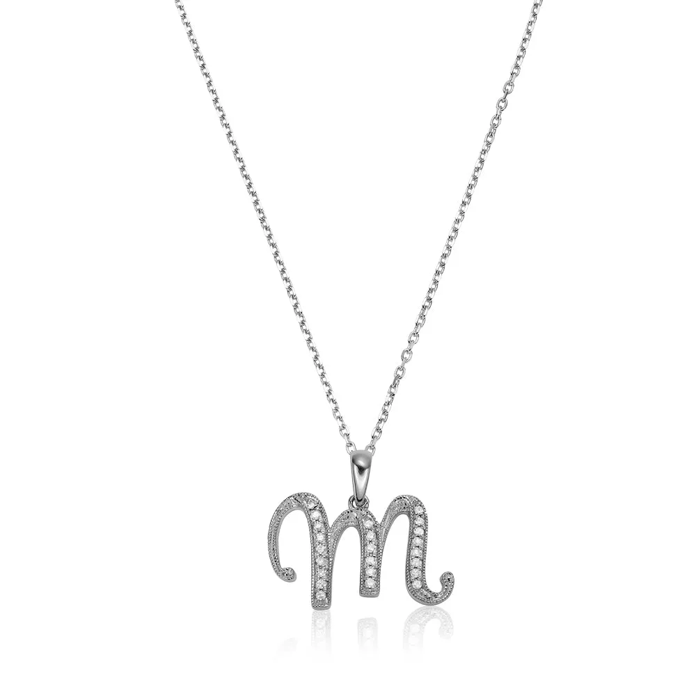 10k Gold Diamond Script Initial Necklace