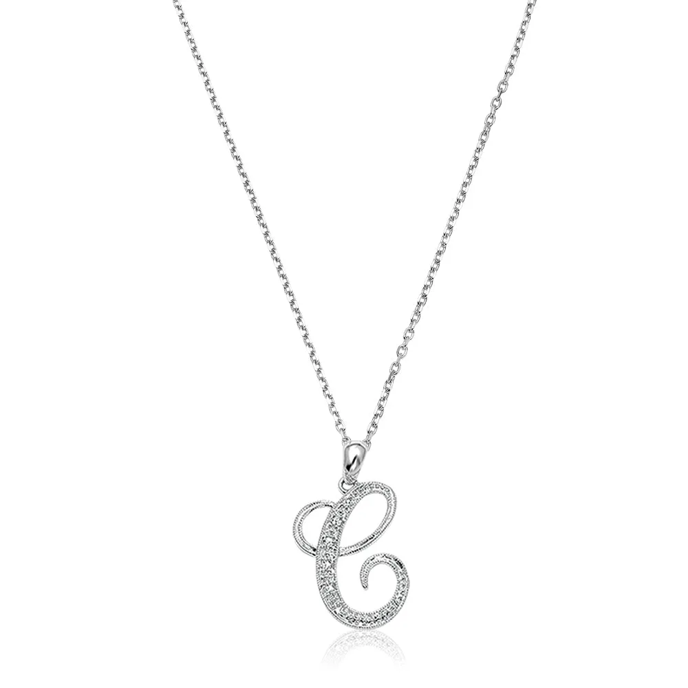 10k Gold Diamond Script Initial Necklace