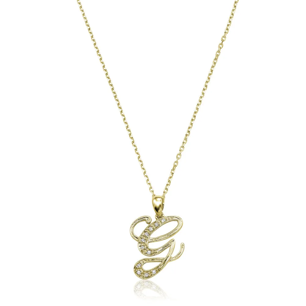 10k Gold Diamond Script Initial Necklace