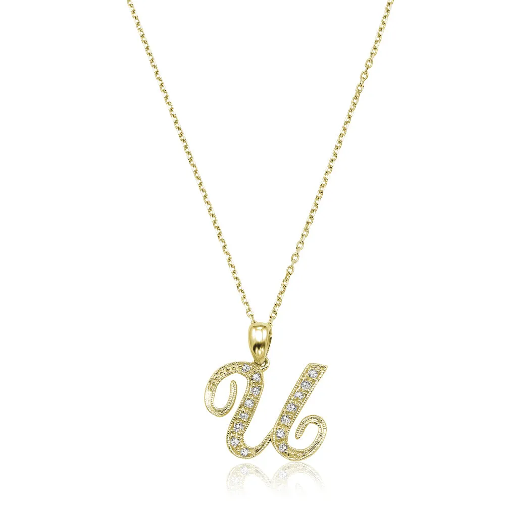 10k Gold Diamond Script Initial Necklace