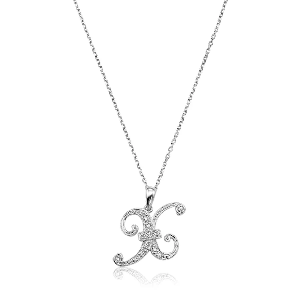 10k Gold Diamond Script Initial Necklace