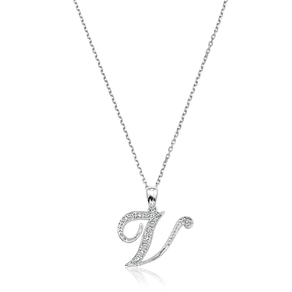 10k Gold Diamond Script Initial Necklace