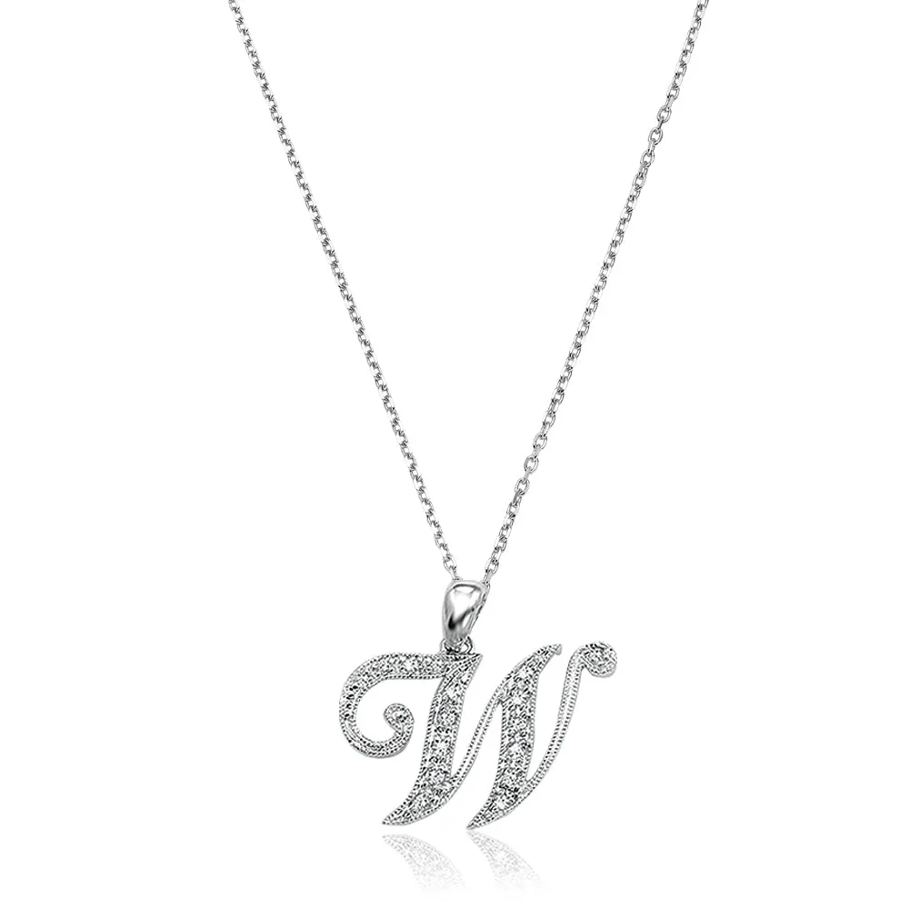 10k Gold Diamond Script Initial Necklace